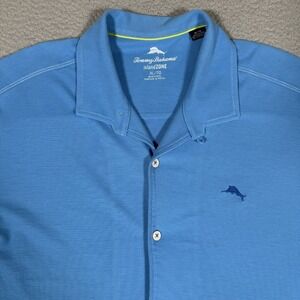 Tommy Bahama Shirt Mens XL Blue Islandzone Loop Collar Camp Pima Blend Logo